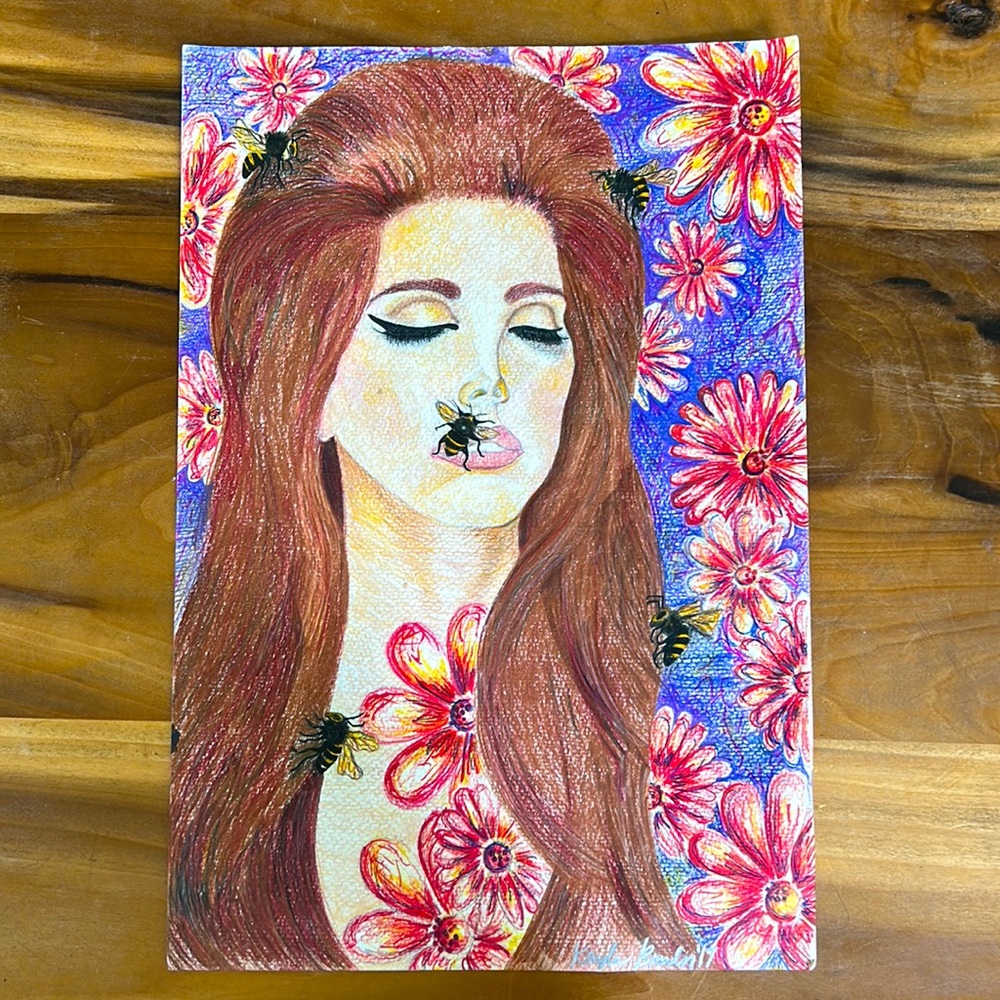 Original 🐝 Lana Del Rey Drawing✍🏼Wall Art ; Fairy Cottage core; Bee 🌸 Flower